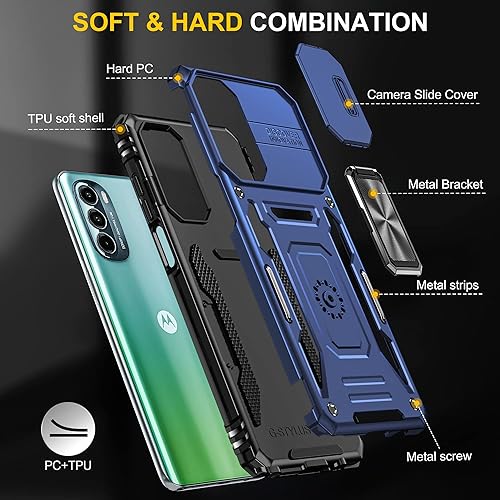 Miniatura 7 de Compatible con Motorola Moto Edge Plus 2022 cubierta híbrida resistente para lente de cámara deslizante con soporte giratorio funda magnética para