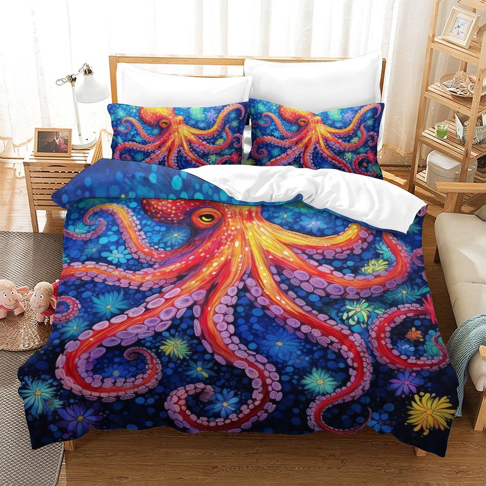 Parure de lit 3 pièces avec housse de couette pieuvre pour lit enfant 200x200