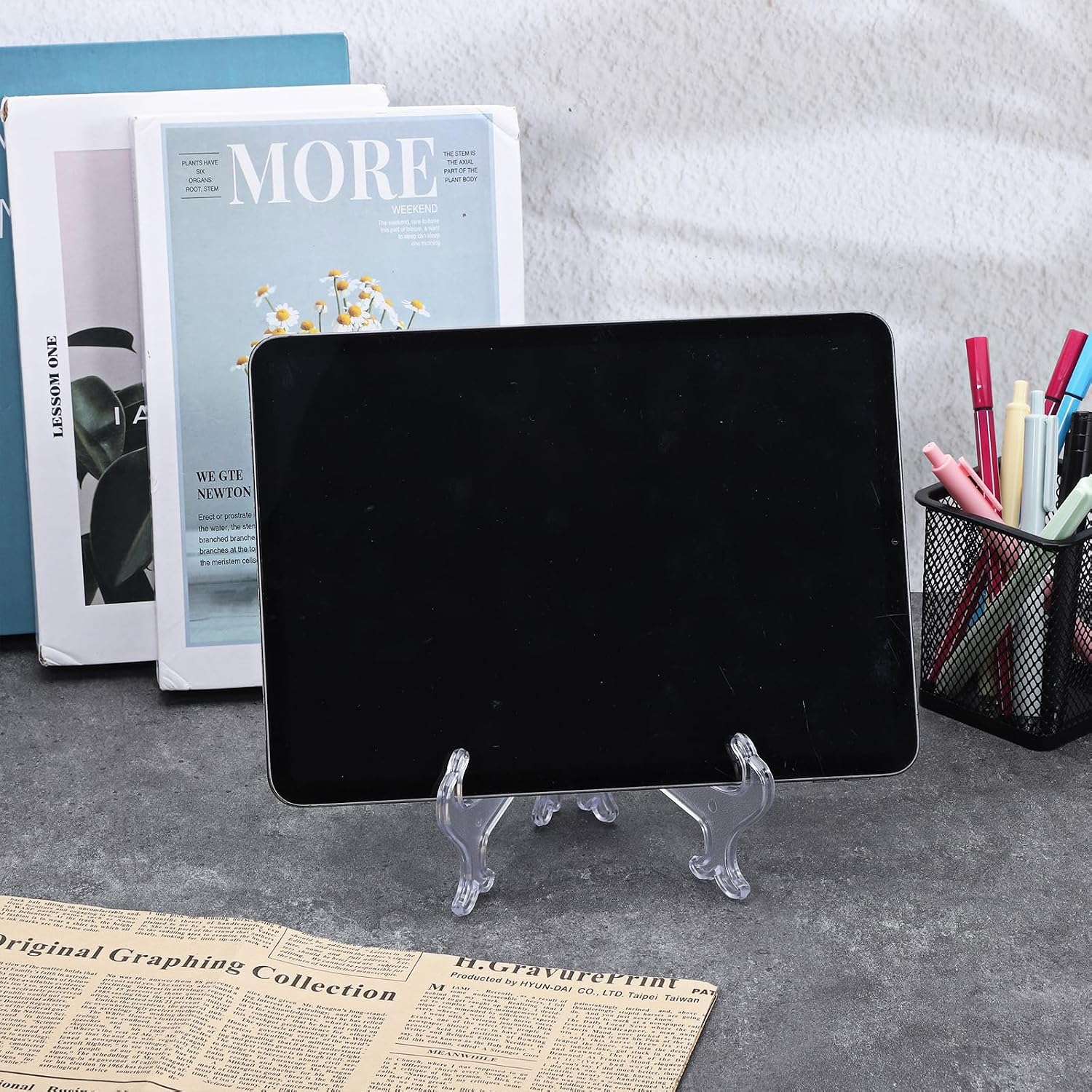 2 pcs 8" Clear Acrylic Display Stand/Plate Stands, Folding Display Plate Holder, Clear Acrylic Easel Stands for Home Office Tables Decoration