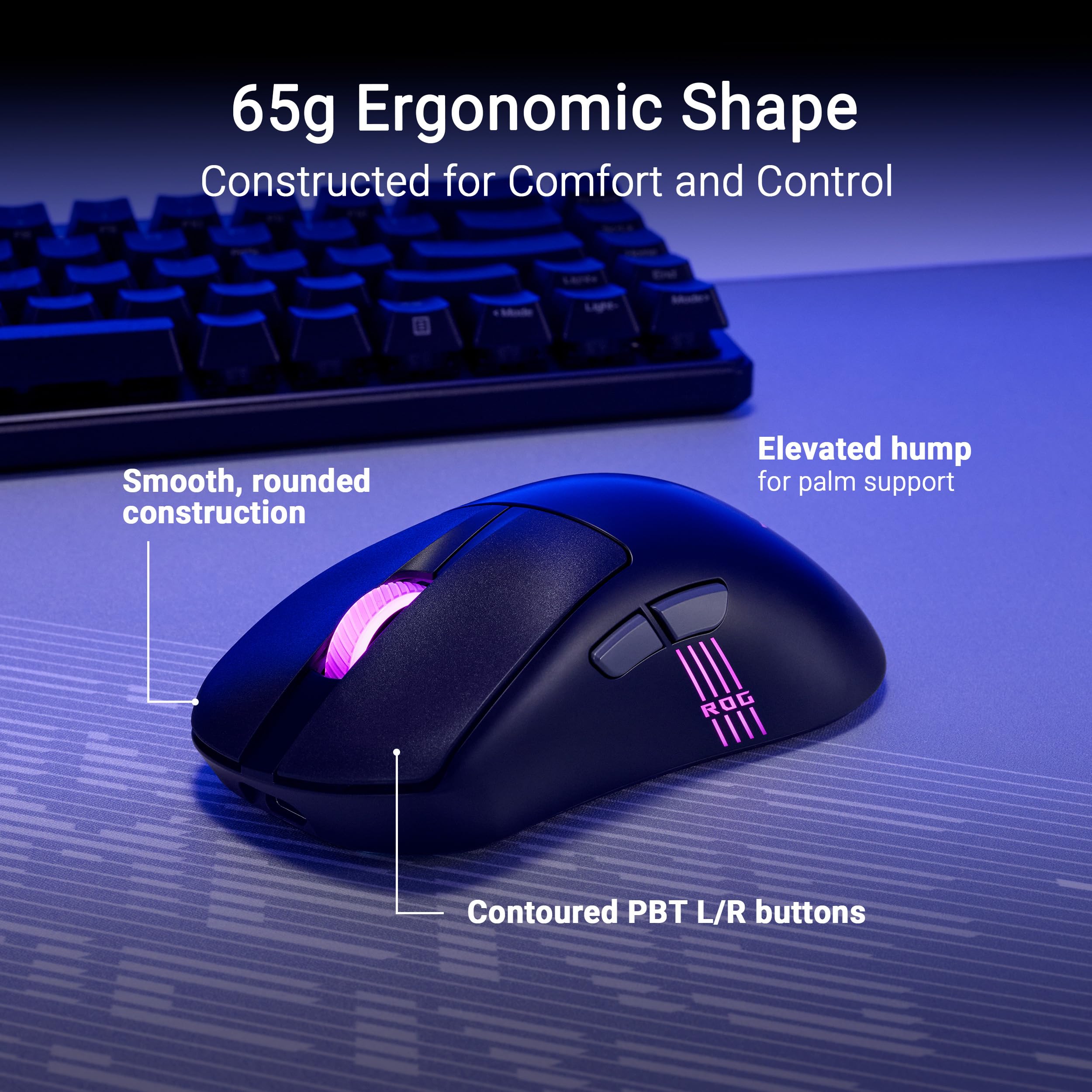 ASUS ROG Keris II Origin 64 g, ergonomiczna mysz do gier, złącze Push-Fit Switch, czujnik optyczny 42K, ROG Micro Switch II, ROG Omni Receiver, 5 programowalnych przycisków, czarny
