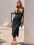 ANRABESS 2026 Été Maxi T-shirt Robe manches courtes Col d'équerre Taille Casual Slim Fit Slit Printemps Longues robes de plage pour femme