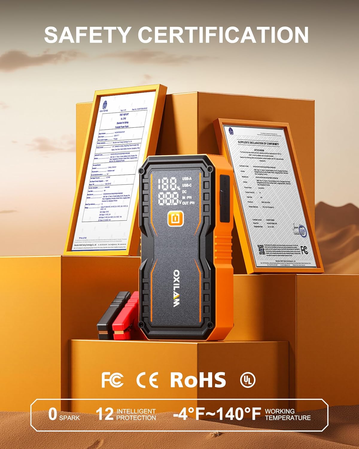 OXILAM 24000mAh Jump Starter for All Gas & Diesel Engines, 10000A Battery Jumper Starter Portable, 12V Jump Box with Quick Charger, Extended Jumper Cable, LED Display, USB, DC, Type C Port & LED Light