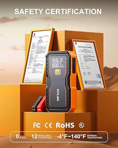 Miniatura 3 de OXILAM Arrancador de 24000 mAh para todos los motores de gas y diésel, batería de 10000 A arrancador portátil, caja de salto de 12 V con cargador