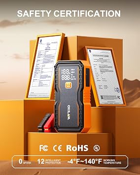 OXILAM 24000mAh Jump Starter for All Gas & Diesel Engines, 10000A Battery Jumper Starter Portable, 12V Jump Box with Quick Charger, Extended Jumper Cable, LED Display, USB, DC, Type C Port & LED Light