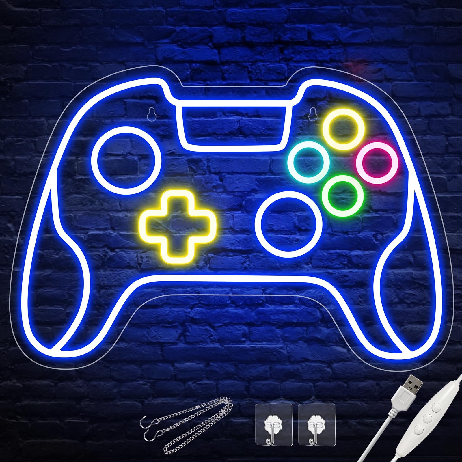 Gamer Neon Sign, Gamepad Shaped LED Neon Sign for Gamer Room Decor, Game Neon Sign for Teen Boy Room Décor, Neon Gaming Sign for Gaming Wall Decor, USB Powered Gamer Gifts for Teens, Boys, Kids