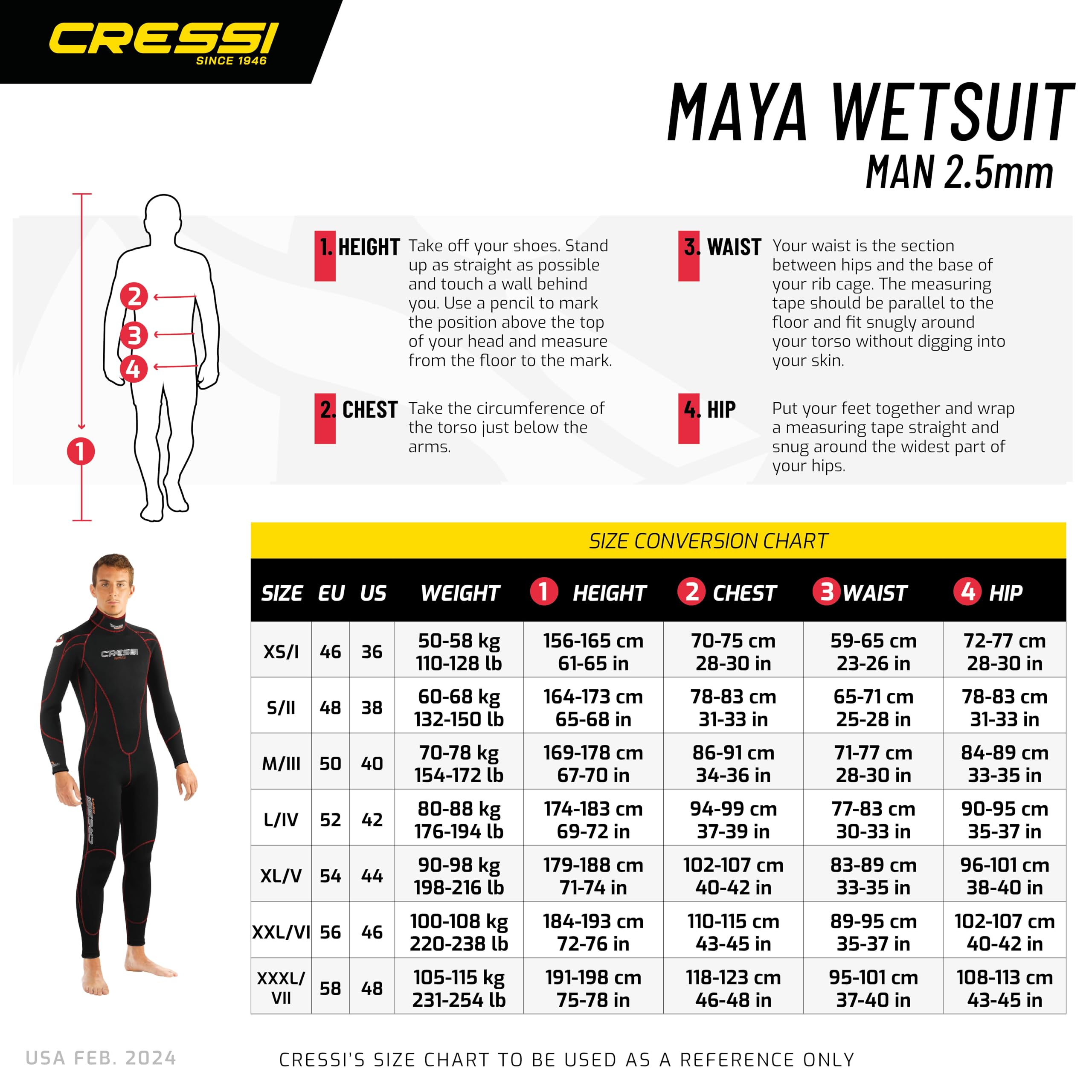 Cressi Maya Man Monopiece Wetsuit 2.5 mm, Muta Monopezzo Neoprene Ultrastretch Uomo