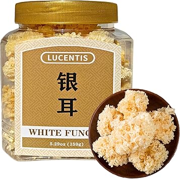 White Fungus Tremella Fuciformis, Wood-Grown Snow Mushroom 150g / 5.29oz Dried Tremella, Small Silver Ear for Soup and Dessert Natural, Tender & Nutrient-Rich,
