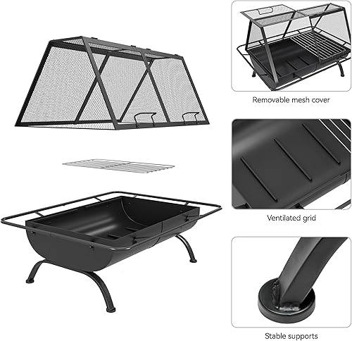 Miniatura 4 de YITAHOME Fogatas de leña para exteriores de 27 pulgadas con parrilla de barbacoa de cocina, pantalla de chispa, póquer, rejilla integrada y bolsa