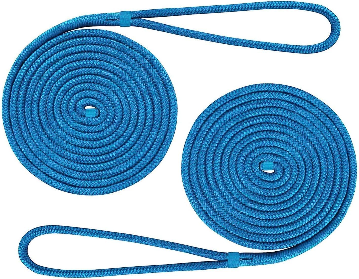 FreeTec 4tlg Bootsseil Boot Fenderleine Nylon Dockline Festmacherleine Fenderseil mit Auge 12mm Durchmesser 6m lang Blau