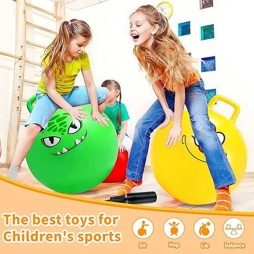 Miniatura 2 de Hymaz 2 Pelotas Saltarinas, Pelotas Inflables que Rebotan de 18 Pulgadas a Granel con Mango para Niños de 3-5 Años, Pelota Inflable de Salto y