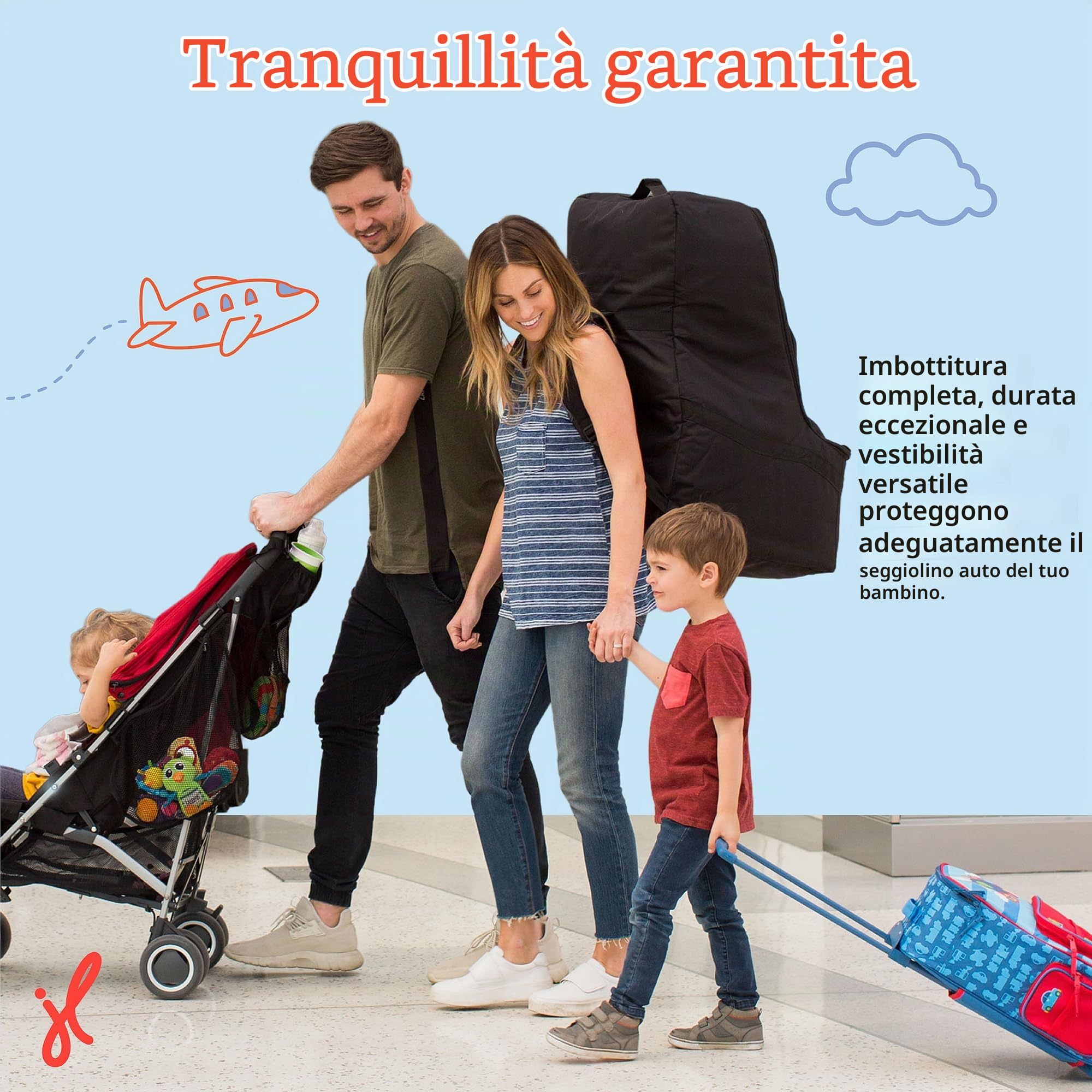 J.L. Childress Zaino imbottito per seggiolino auto – Borsa da viaggio per seggiolino auto per aereo, copertura adatta alla maggior parte dei marsupi e booster per neonati e bambini, accessori