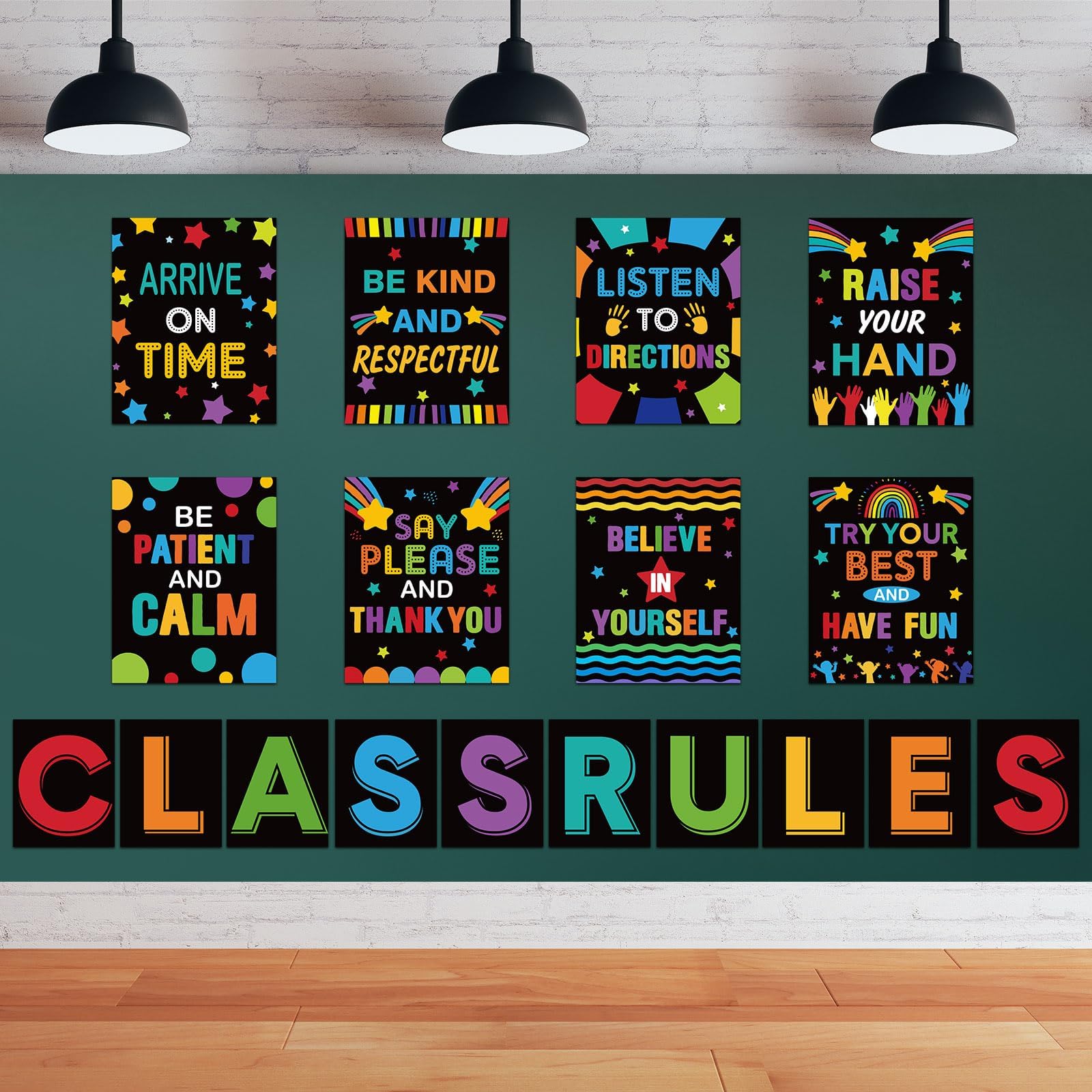Pajean 18 Pieces Classroom Rules Poster Classroom Rules Bulletin Board Posters Set Back to School Classroom Decorations for Kindergarten Preschool Elementary and High School