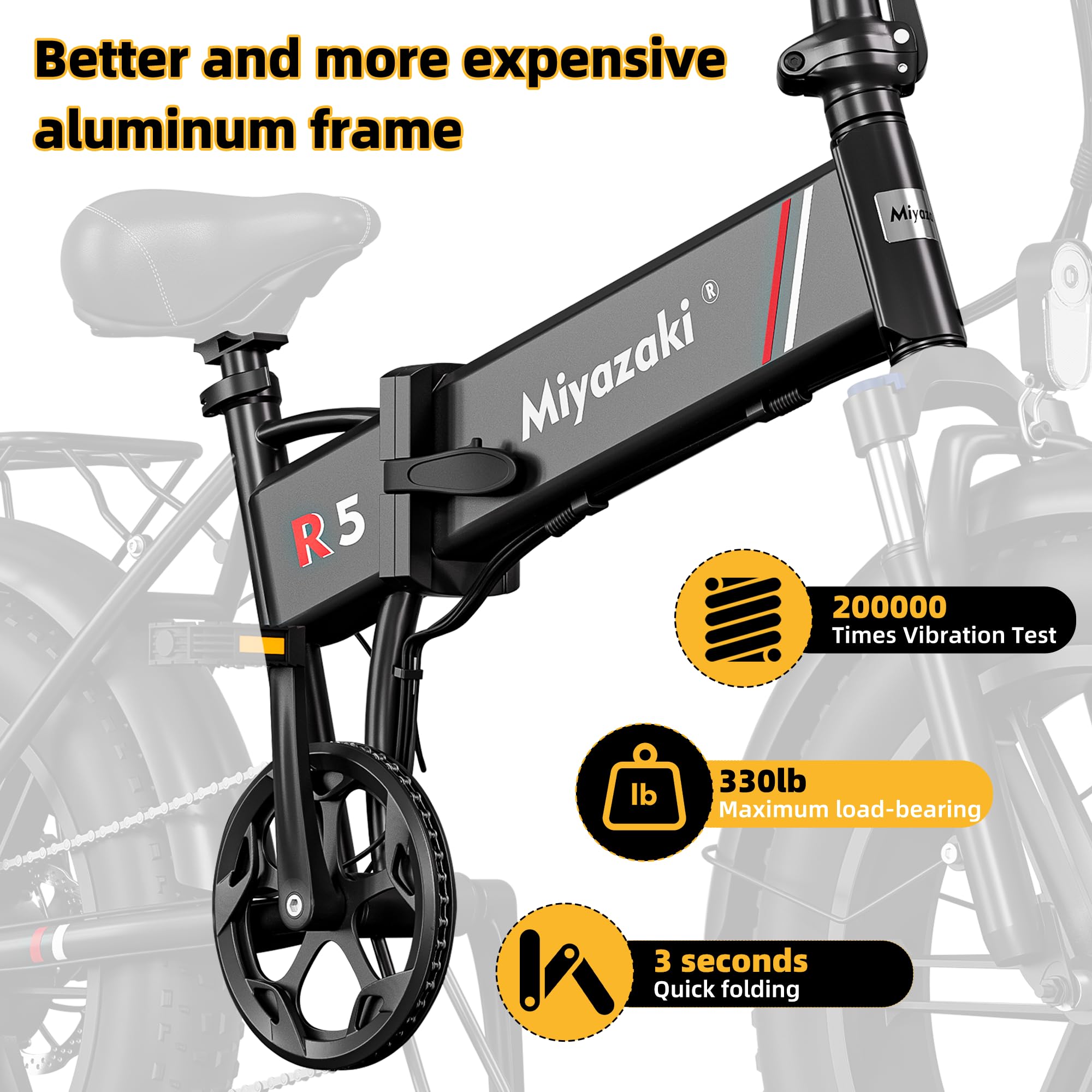 Miyazaki Bicicletta elettrica pieghevole R5 90NM per adulti, telaio in alluminio Space, motore brushless, batteria rimovibile, pneumatici larghi, freni idraulici a olio