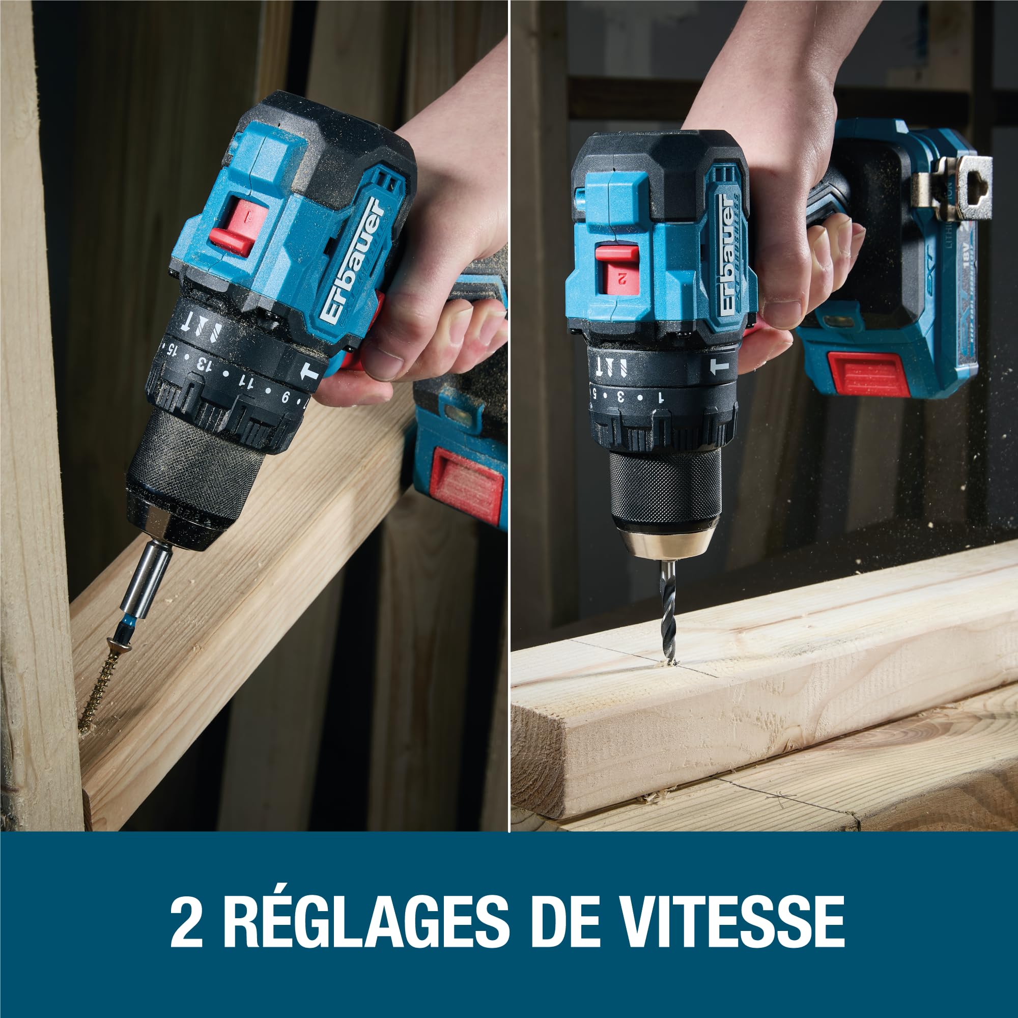 Erbauer Perceuse Visseuse Percussion Sans Fil, Brushless,18V