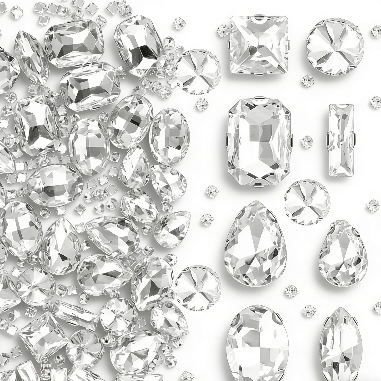 340Pcs Sew on Rhinestones for Clothes, Clear Glass Diamante Gems