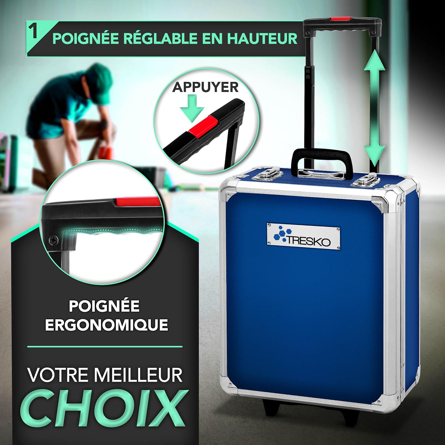 TRESKO Boite à Outils 1400 pièces en Chrome Vanadium | avec mallette en aluminium et poignée télescopique (Bleu) — vue 7
