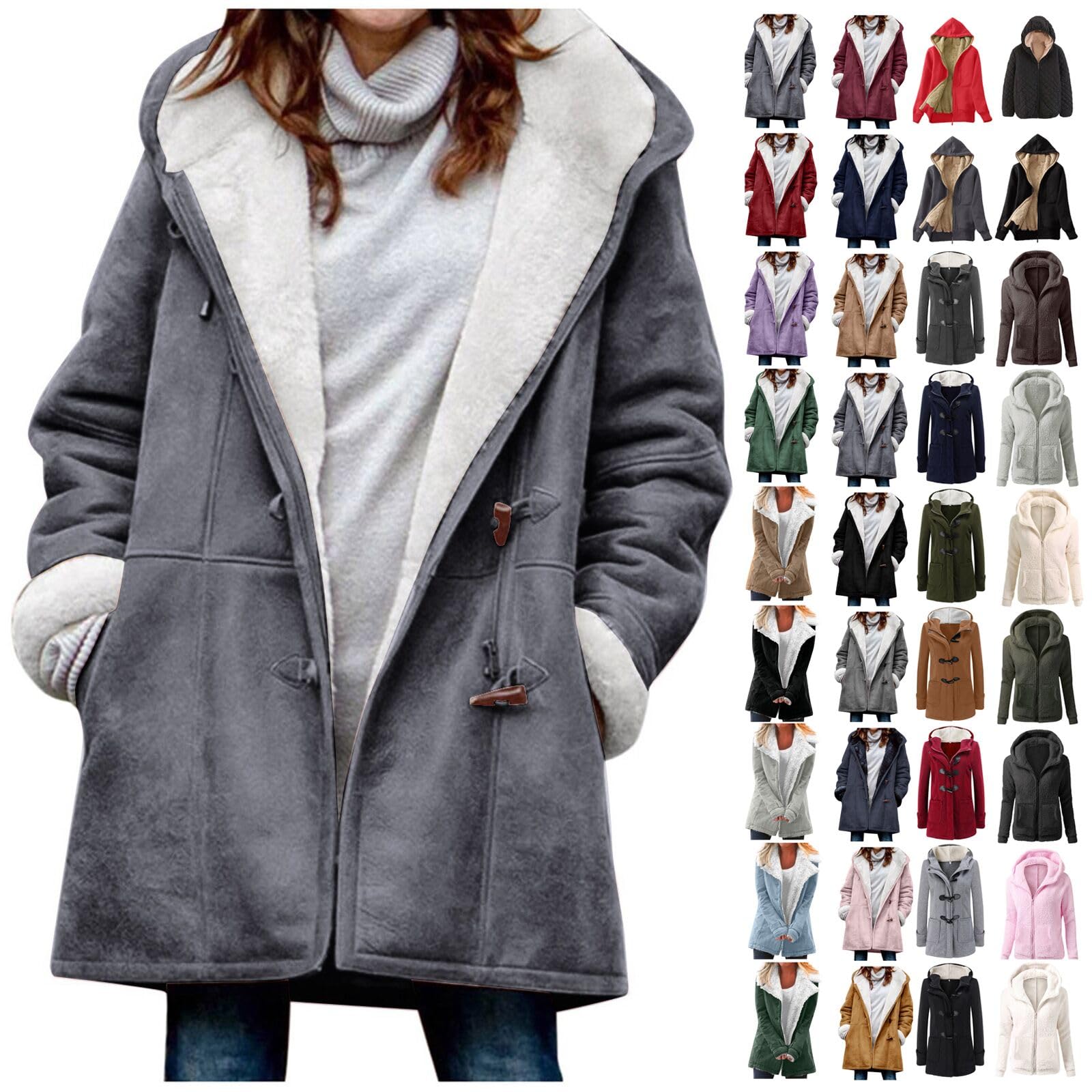 GenericFleece Jackets For Women 2023 Winter Coats Sherpa Plush Lined Outerwear