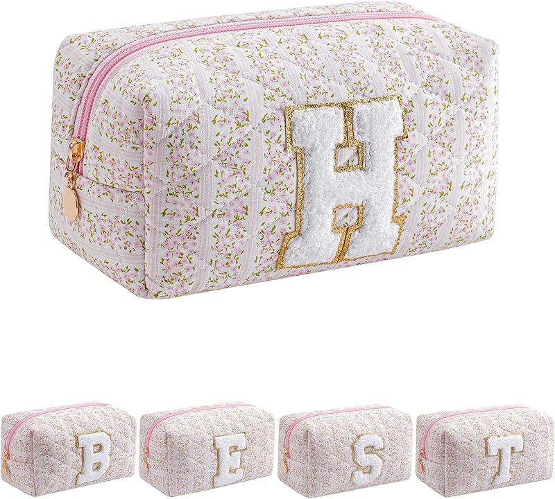 Necessaire de maquiagem JOVAKIT com estampa floral rosa, fechamento com zíper, modelo H