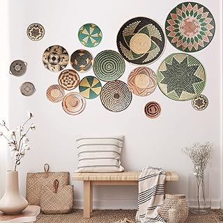 Glenmal 18 Pcs Boho Basket Wall Decals Round Wall Sticker Modern Decor P...