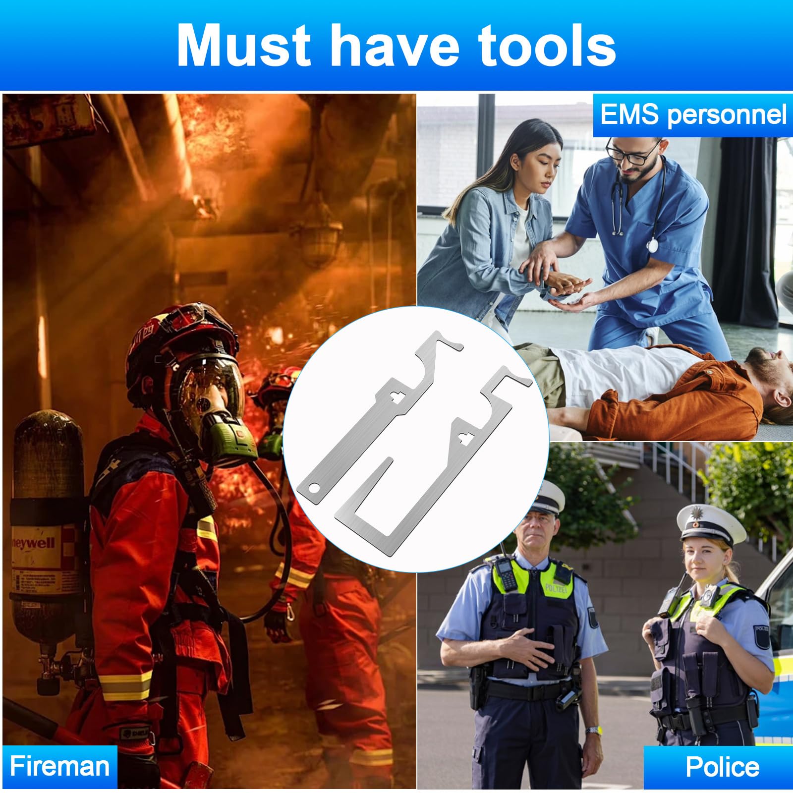 2 Pack Door Opener Firefighting Hand Tool,Stainless Steel Hand Hall Pass Tool,Multipurpose Leverage Firefighting Tools - Image 2