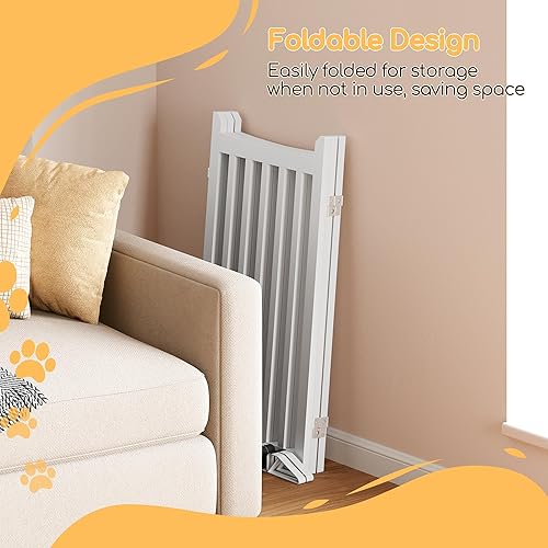 Miniatura 6 de Yaheetech Dog Gate - Puerta de 36 pulgadas de alto extra grande independiente para mascotas, valla de madera para perros de 3 paneles con 2 pies de