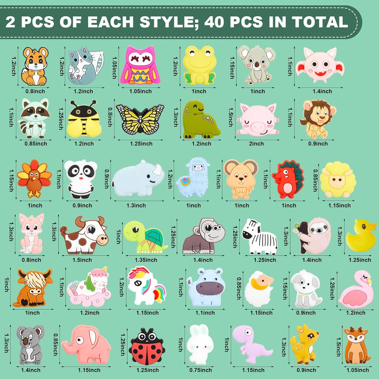 40 Pcs Silicone Focal Beads for Pens Animal Silicone Beads Bulk for Keychain Making DIY Gift Necklace Bracelet Jewelry(Animal) - Image 2