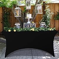 Vista 5 de BIFENBI Manteles ajustables negros de 6.0 ft para mesas rectangulares, 2 piezas, protector de mesa de elastano elástico para banquetes, camas