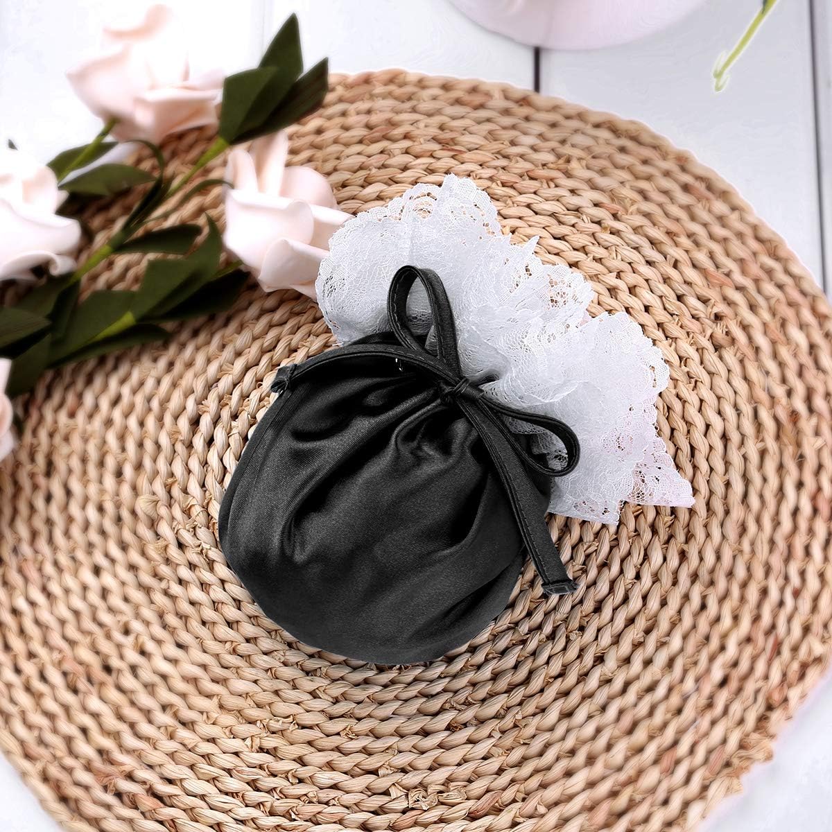 inlzdz Men's Sissy Lingerie Satin Floral Lace Drawstring Bulge Pouch C-String Mini Briefs Underwear
