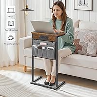 Vista 4 de HOOBRO C Shaped End Table with Charging Station, 28" H Couch Side Table Slide Under, Sofa Arm Tray Table with Storage Bag for Living Room, Recliner