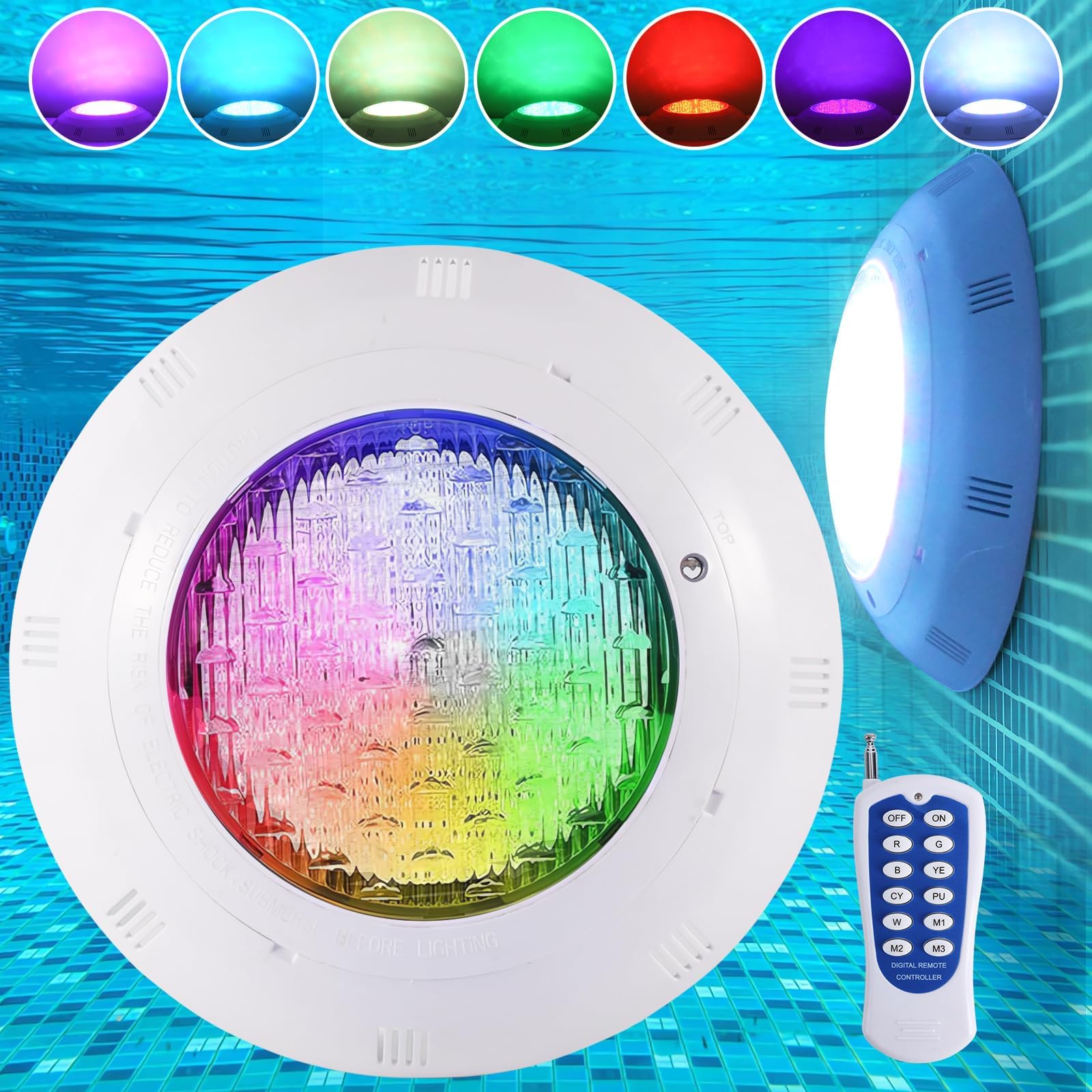 Aiwewin LED Pool Light with Remote Control for Inground Pools, AC12V 35W RGB Dimmable Submersible Pool Lights Underwater Color Changing IP68 Swimming Pool Light