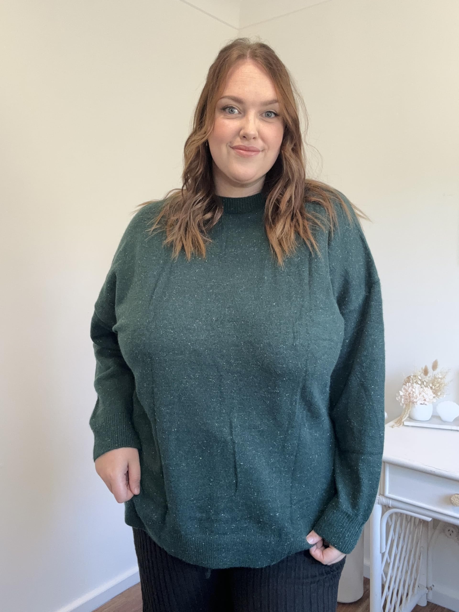 RITERA Top taglie forti da donna maglioni a maniche lunghe glitterati morbidi pullover a maglia girocollo autunno inverno maglione top XL-5XL