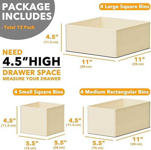 Miniatura 6 de SpaceAid Organizador de cajones para ropa, paquete de 12 cubos organizadores de cajones, organizadores de armario y divisores de almacenamiento para