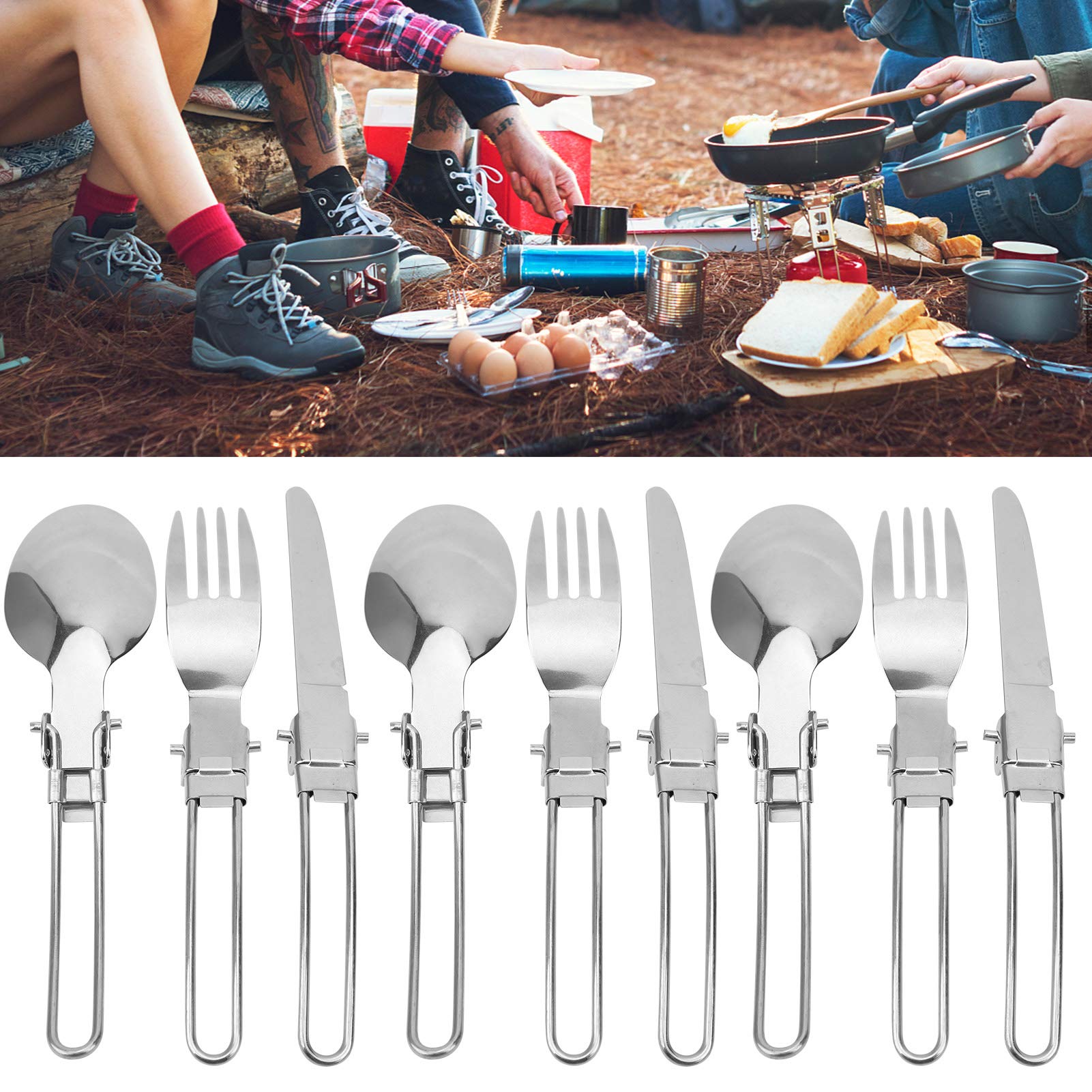 Set Posate Da Viaggio Pieghevoli In Acciaio Inox - 4 In 1 Con Coltello, Forchetta, Cucchiaio E Cavatappi - Foto 3