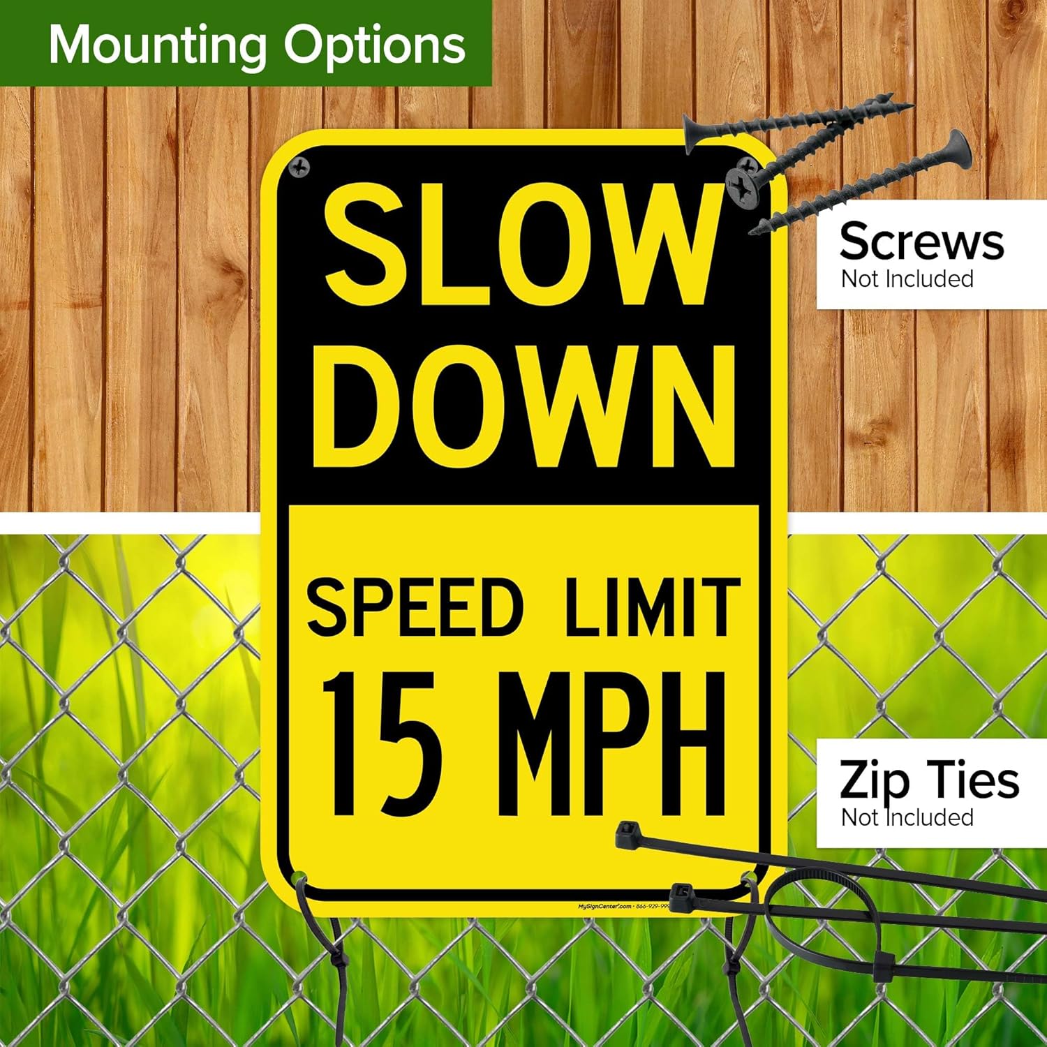 Slow Down Speed Limit 15 Mph Sign, 12x18 Inches, 55 mil thick HDPS (high density polystyrene), Made in USA by My Sign Center