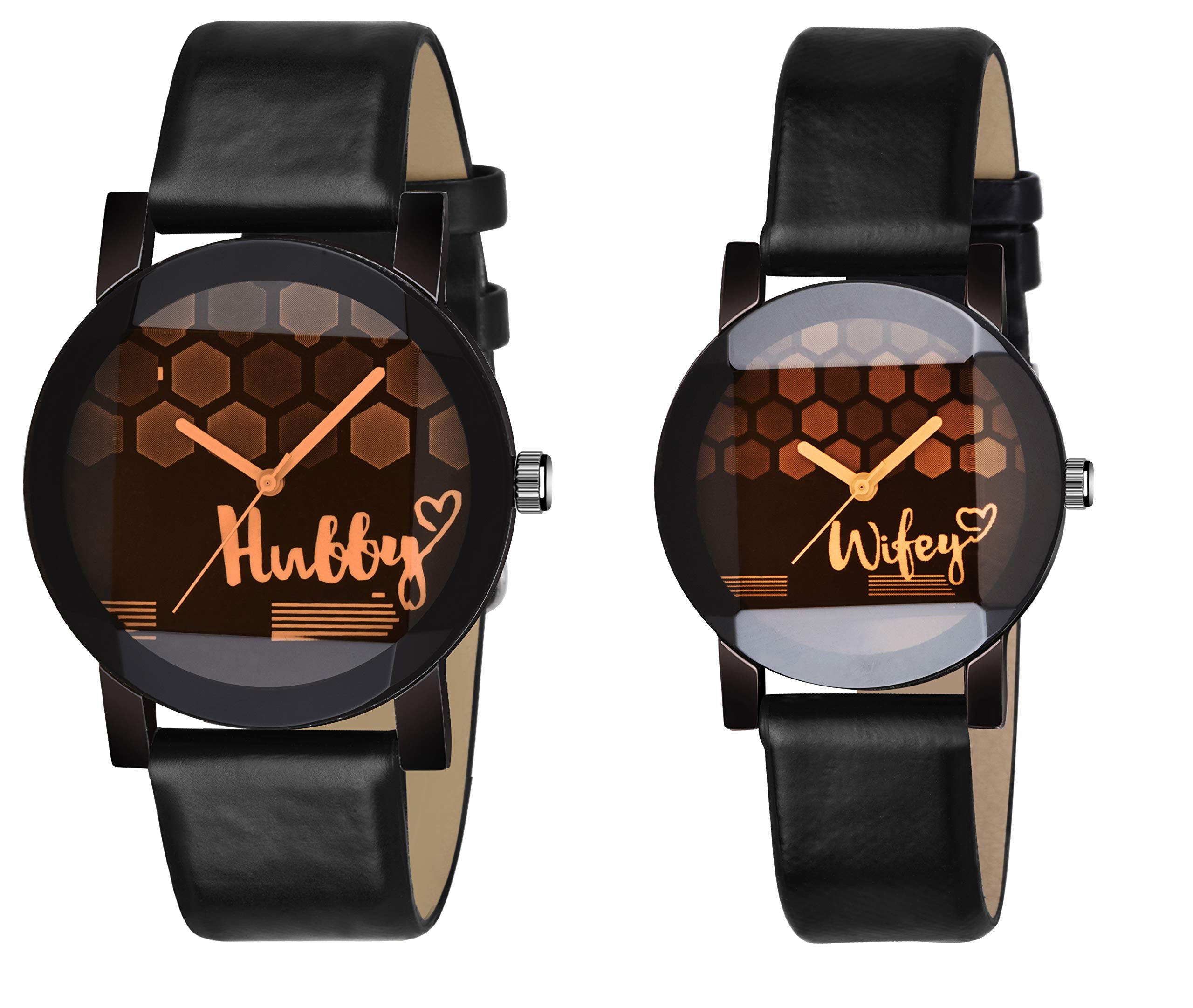 KIROH® Hubby and Wifey Printed Dial Leather Strap Analogue Mens & Womens Couple Watch (Pack of 2) (B08R6CSQFS) Amazon Price History, Amazon Price Tracker