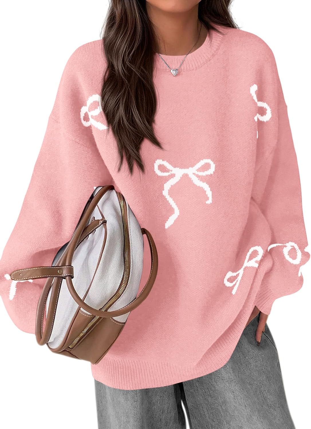 PRETTYGARDEN Fall Long Sleeve Pullover Sweaters for Women 2026 Trendy Crewneck Casual Cute Bow Chunky Knit Oversized Sweater - Image 2