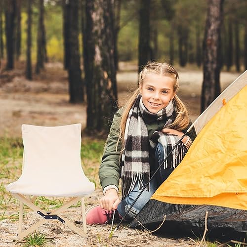 Miniatura 7 de Zerodeko Portable Folding Camping Chair with Sturdy Pine Wood Frame and White Canvas Lightweight Outdoor Stool for Fishing Hiking Sketching Picnic