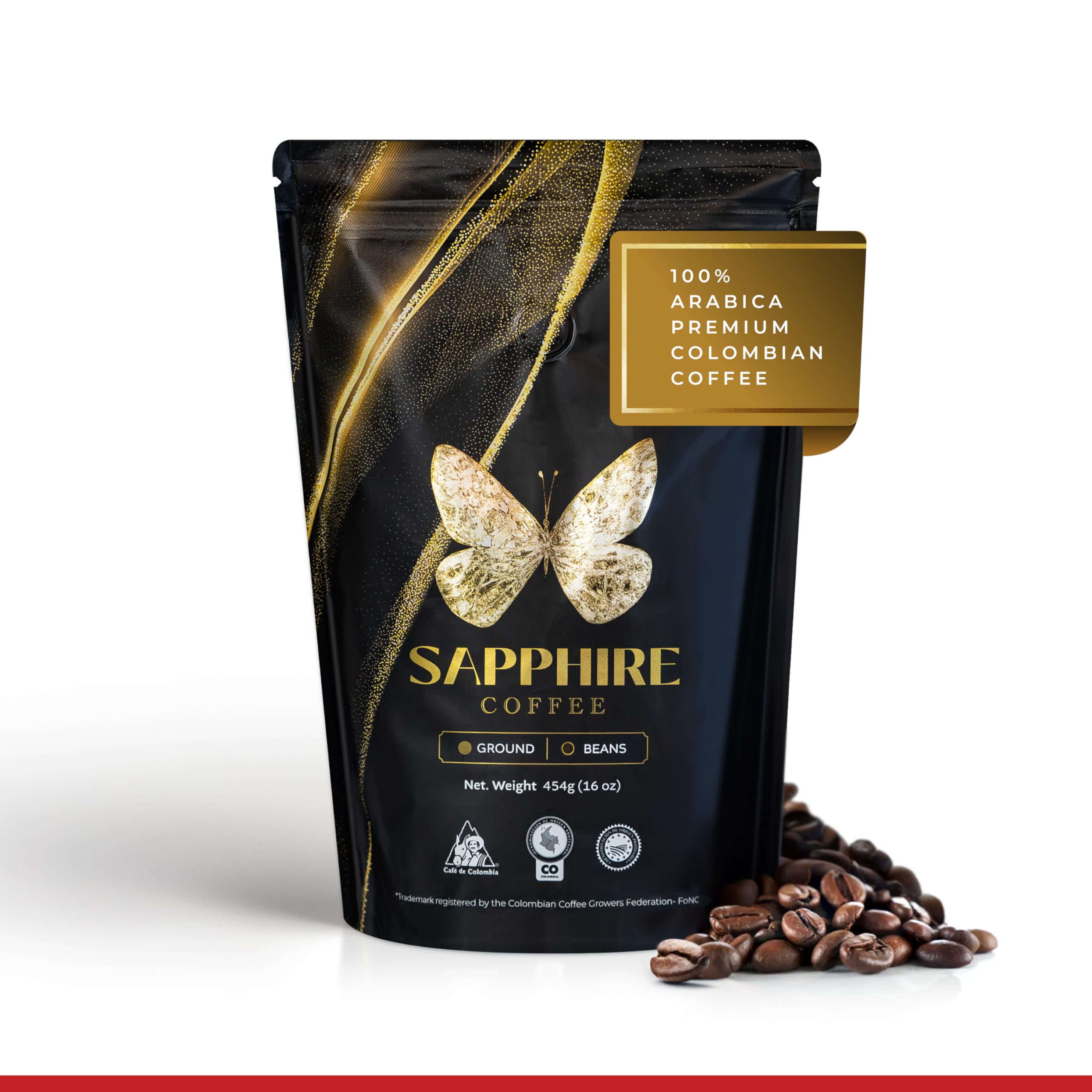 Sappire Whole Bean Coffee | Arabica Coffee Beans | 16 oz Cafe Colombiano | Medium Roast Coffee Beans
