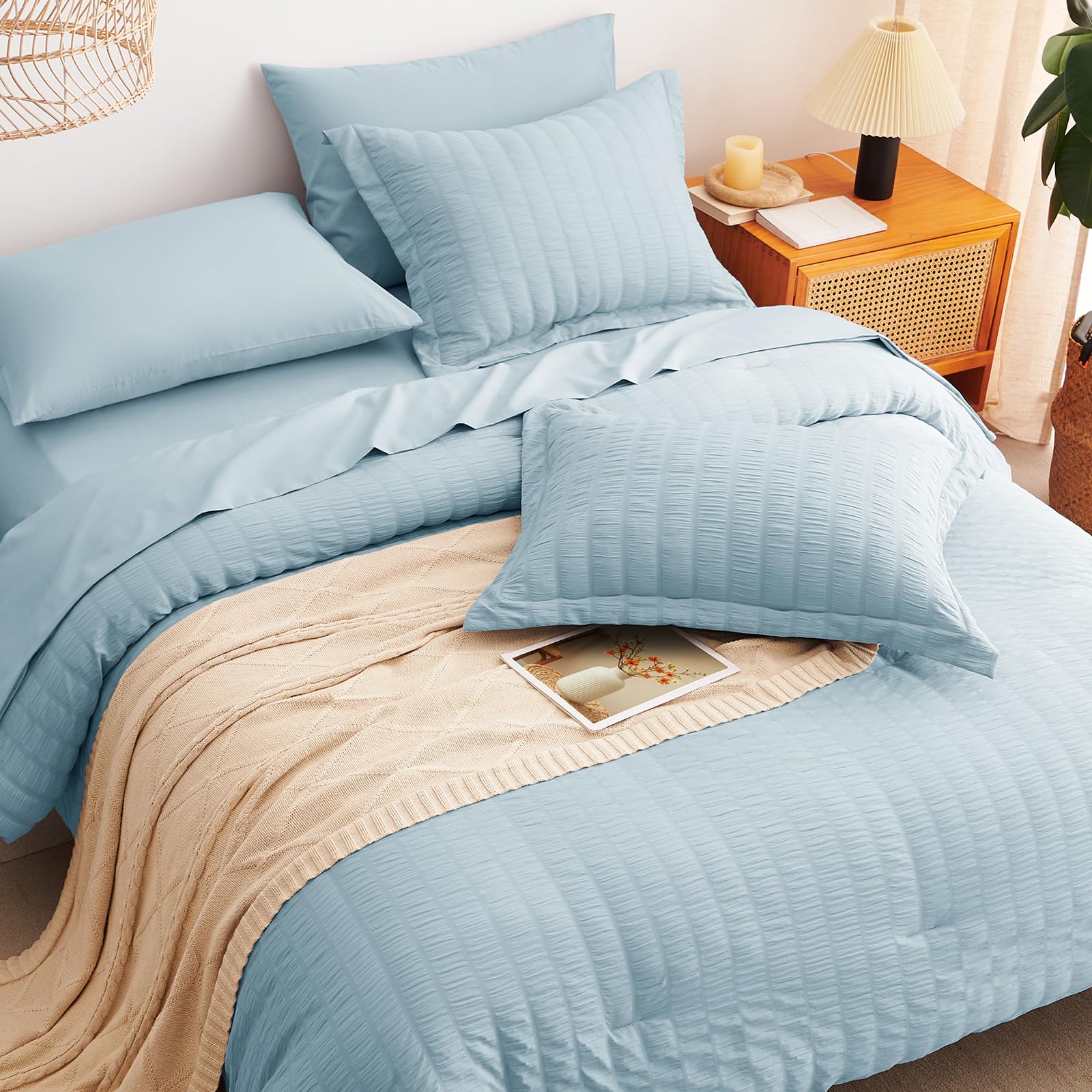 Amazon.com: CozyLux King Size Comforter Set Light Blue, 7 Pieces