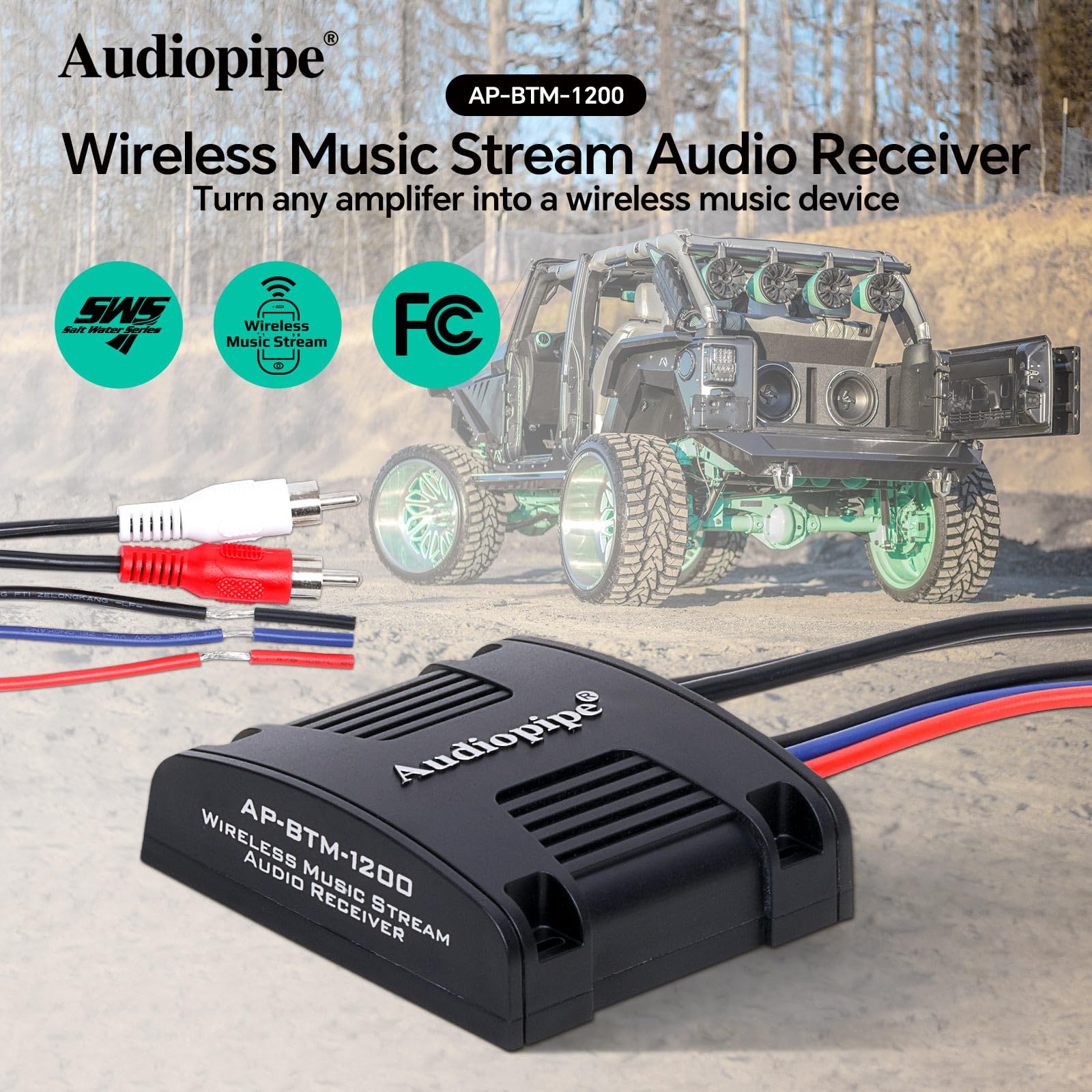 Audiopipe Marine Wireless Music Stream Audio Receiver (AP-BTM-1200), Blutooth 5.0 Adaptor, RCA Stereo Outputs, Perfect for Marine, ATV, UTV, Golf Car, Home Music — Amazon image 2