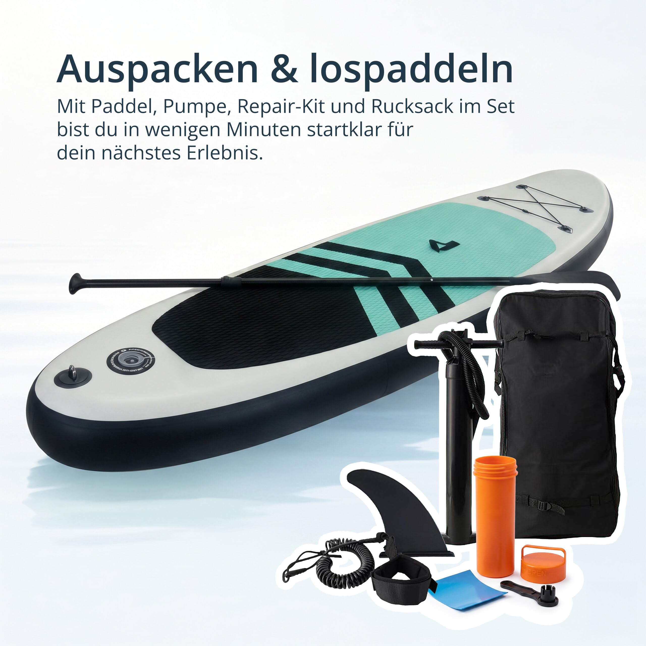 Relaxdays SUP Board aufblasbar, Set mit Paddel, Pumpe, Mehrfarbig | Paddelbrett, 150 kg, HBT: 15x80x320 cm, Drop-Stitch