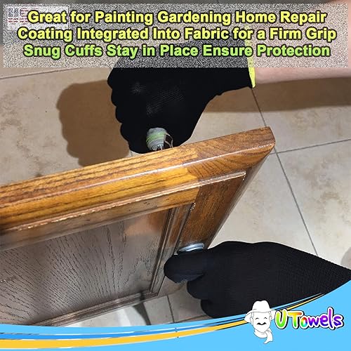 Miniatura 5 de Guantes de trabajo de seguridad con revestimiento de látex, paquete de 8 pares, color negro, XL