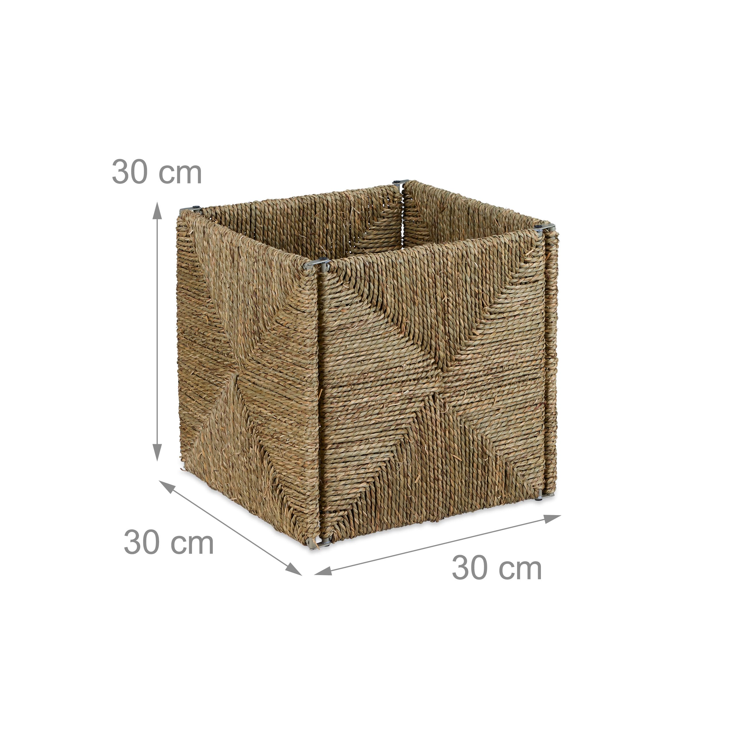 Relaxdays opbergmand zeegras, gevlochten kastmand, badkamer, kledingkast, HBD: ca. 30 x 30 x 30 cm, toiletmand, natuur