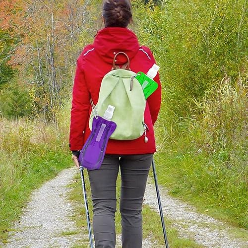 Miniatura 4 de 10 botellas de agua plegables reutilizables con clip de mosquetón y embudo plegable, para gimnasio, deportes, equipos, senderismo, camping,