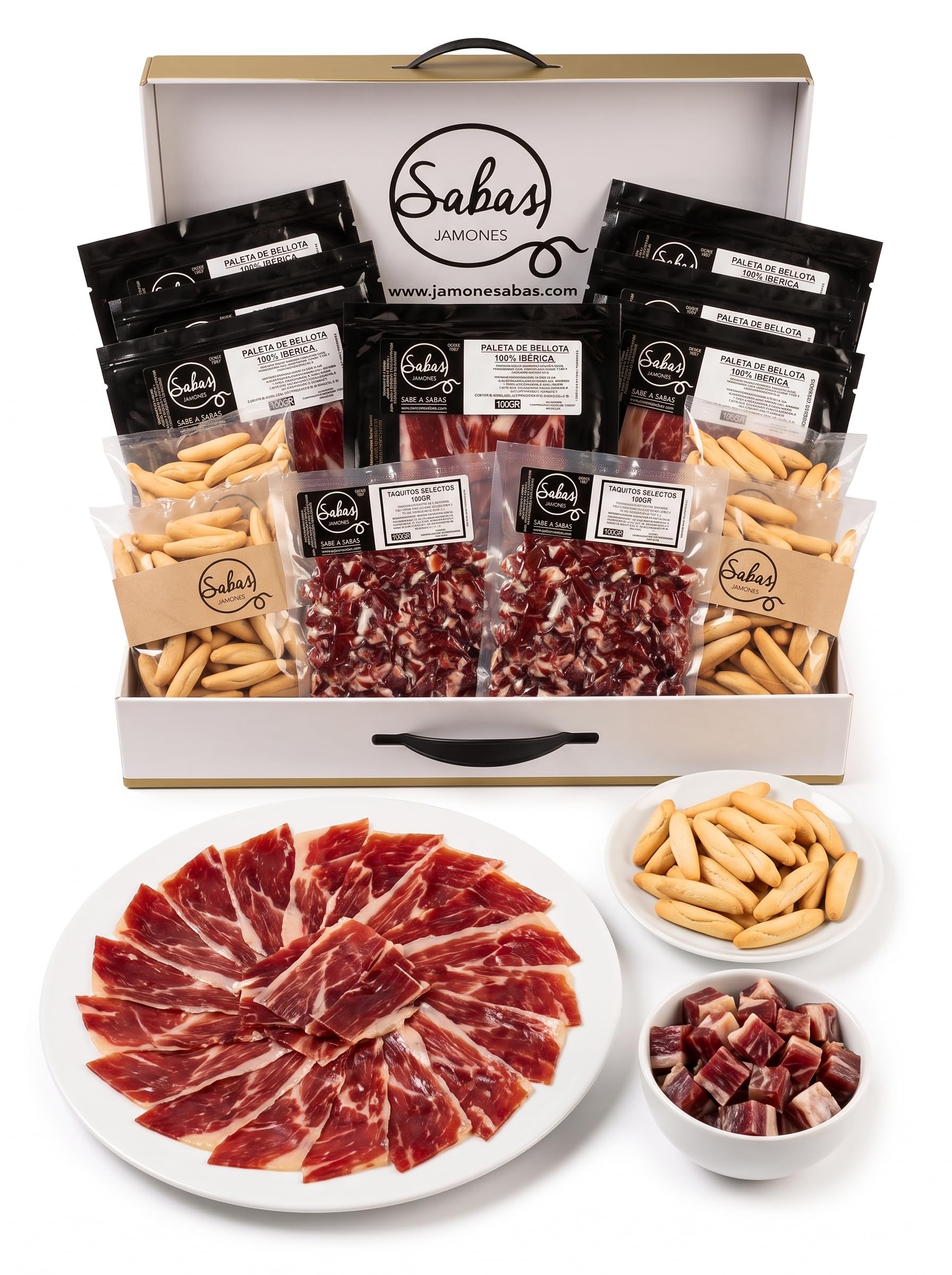 Paleta de Bellota 100% Iberica Cortada a Cuchillo Estuche 10 Sobres 100 g | 2 Taquitos 2 Piquitos de Pan Premium Producto Español Dehesa Aperitivo Cena Navidad Lote de regalo