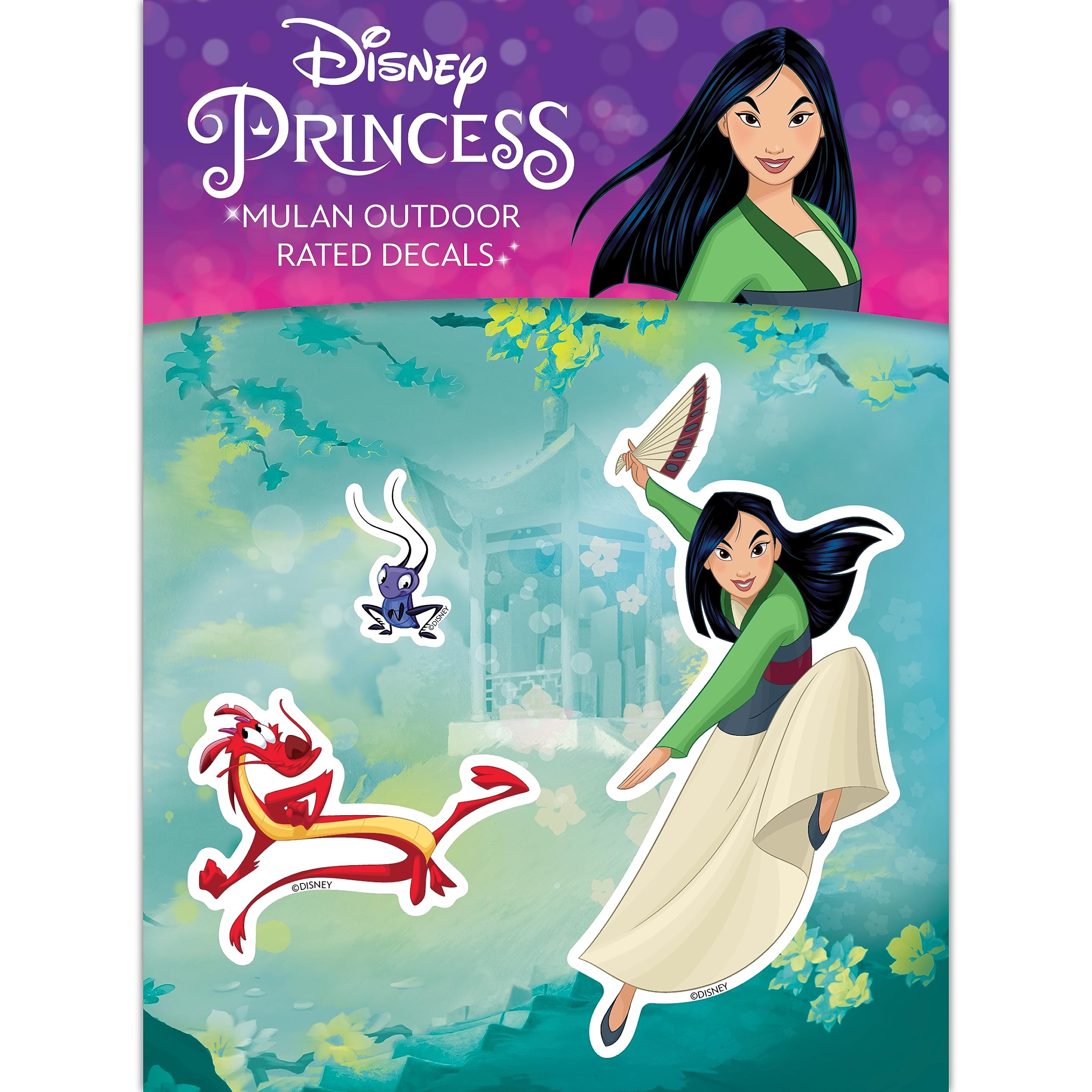 Disney Princess Mulan Decals - Set of 3 Vinyl Stickers for Car Water Bottle Laptop Skateboard Bike Helmet Mulan Mushu CRI-Kee