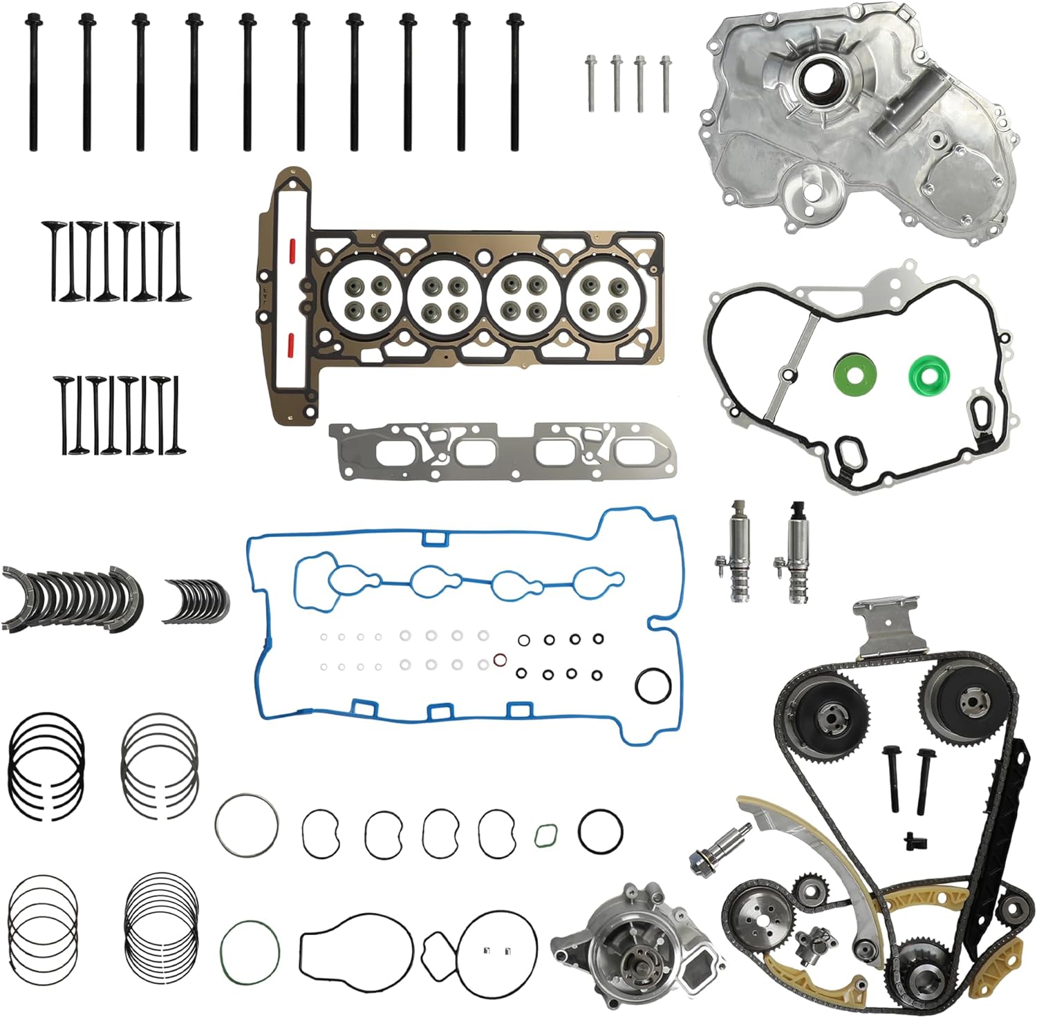 2.4L Engine Rebuild Kit Timing Chain Kit VVT Bearings Engine Bearing Piston Rings Head Gasket Set Fit For Buick Regal Verano LaCrosse Chevy Equinox Malibu GMC Terrain 2.4L 2010-2017 13104978