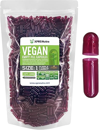 XPRS Nutra Cápsulas vacías tamaño 1  1000 cápsulas veganas vacías  Pastillas vegetarianas  Relleno de cápsulas vegetales DIY  Pastillas vegetales