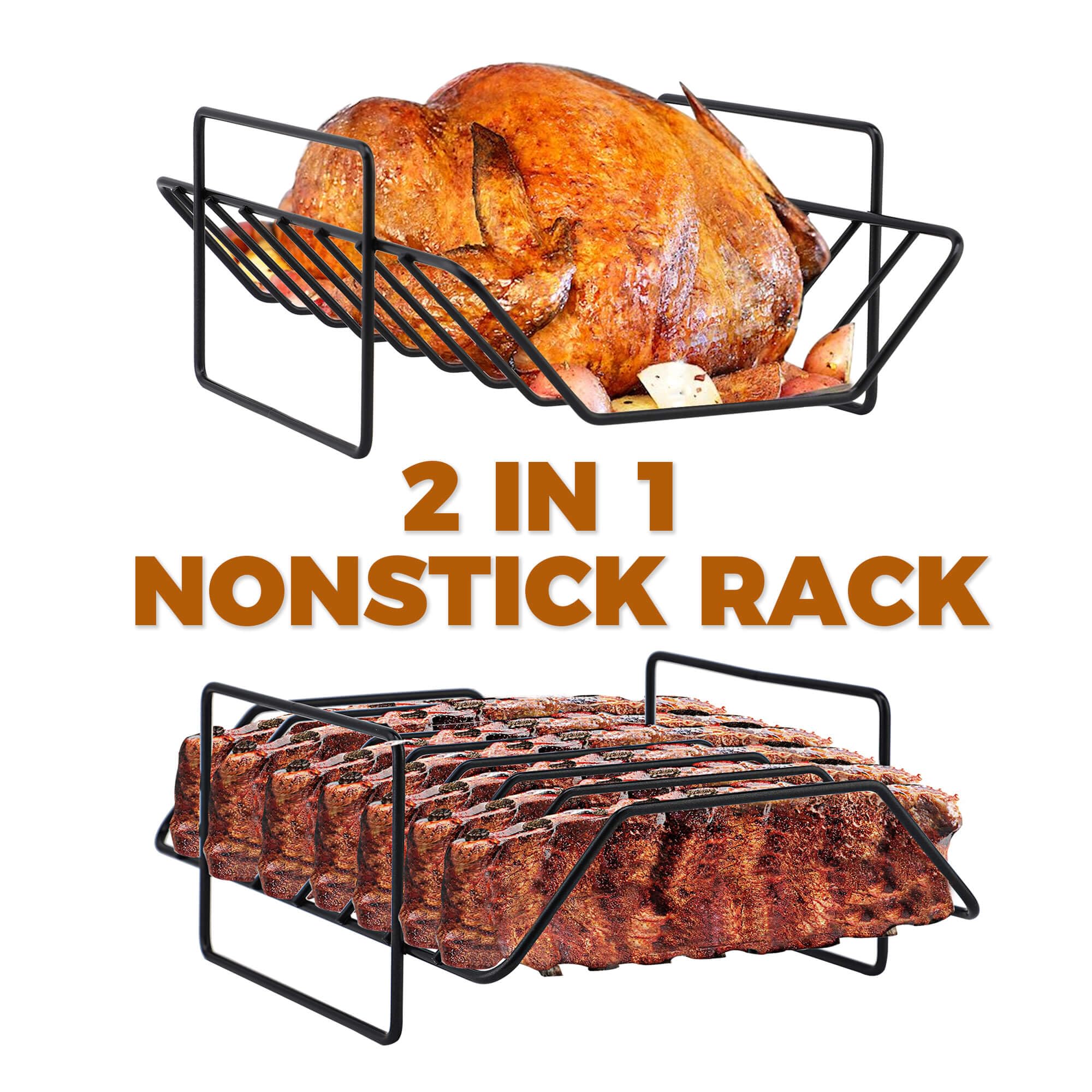 Lot De 3 Plats à Rôtir Avec Grille Anti-Adhésive - Acier Carbone, 3 Tailles (S:28.5x20cm, M:31x22cm, L:35x25cm)