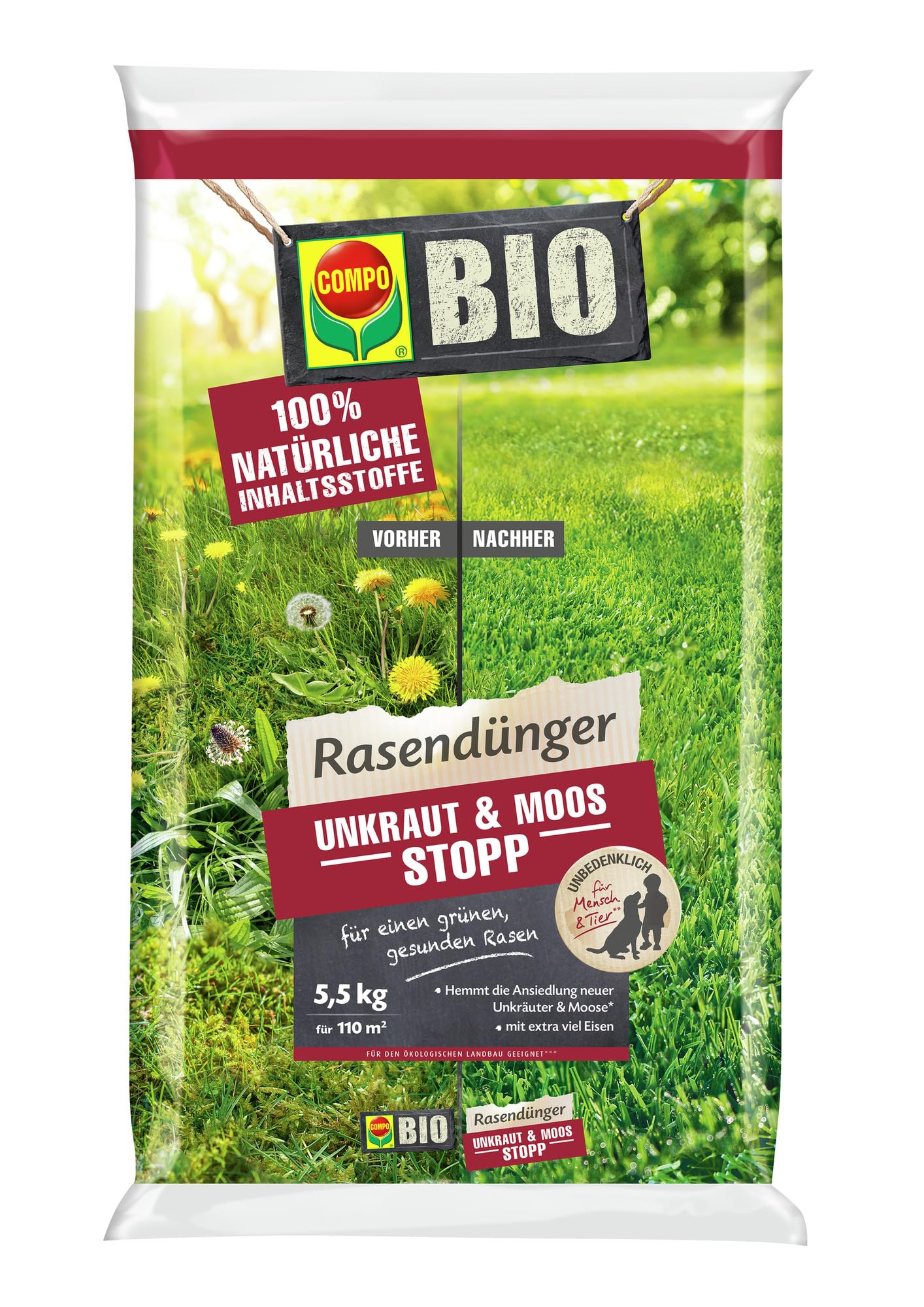 COMPO BIO Rasendnger Unkraut & Moos Stopp - verhindert Ansiedlung von Moos  und Unkrutern - 100% natrliche Inhaltsstoffe - 5,5 kg fr 110m :  Amazon.de: Musikinstrumente & DJ-Equipment